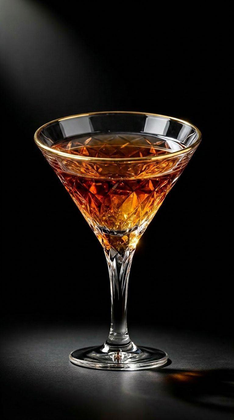 Crystal cocktail glass with an amber drink